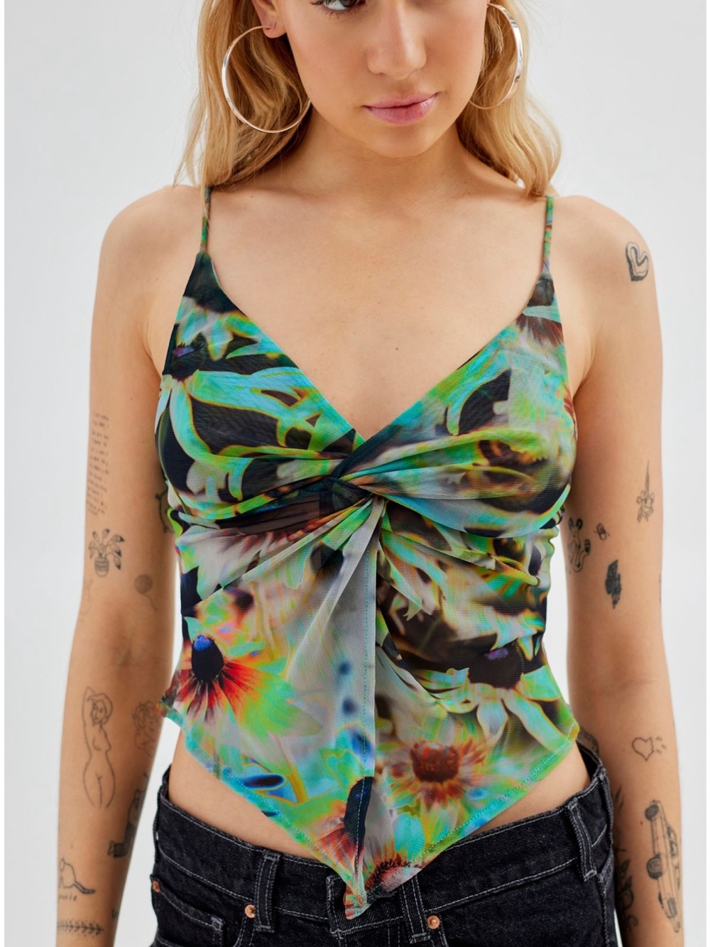 Urban Outfitters Green Multi Floral Twist-Front Cami